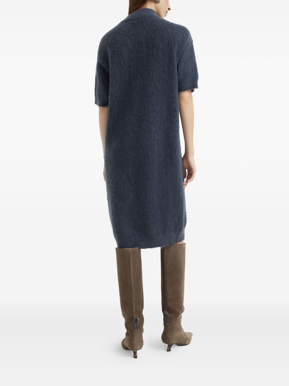 Brunello Cucinelli Mohair, virgin wool and cashmere knit dress with dazzling croc motif