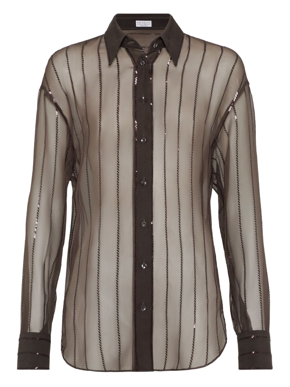Brunello Cucinelli Crispy silk shirt with dazzling chalk stripe embroidery