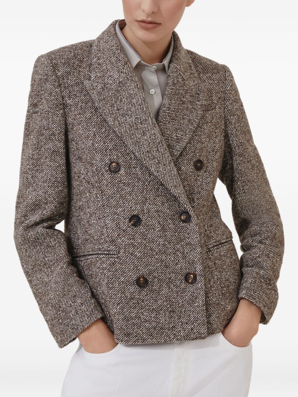 Brunello Cucinelli Virgin wool and silk mélange diagonal blazer with monili