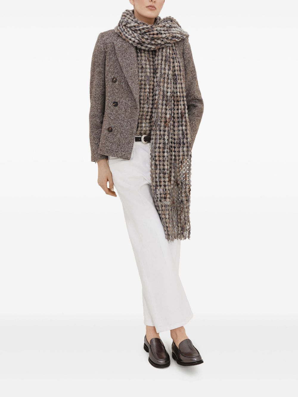 Brunello Cucinelli Virgin wool and silk mélange diagonal blazer with monili