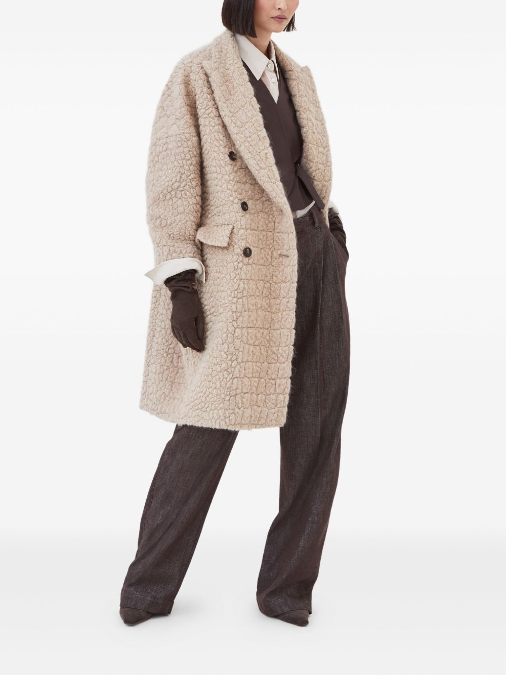 Brunello Cucinelli Virgin wool and mohair coat with dazzling croc motif