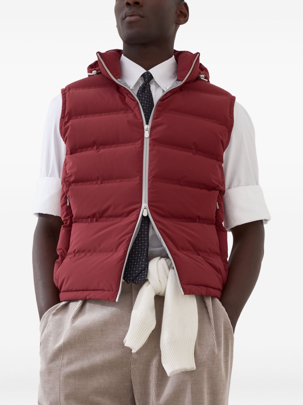 Brunello Cucinelli Bonded taffeta down vest with heat-bonded seams and detachable hood