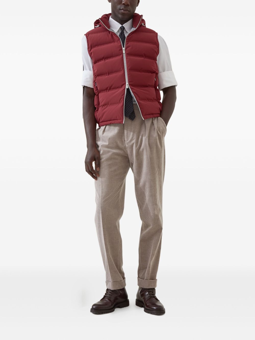 Brunello Cucinelli Bonded taffeta down vest with heat-bonded seams and detachable hood