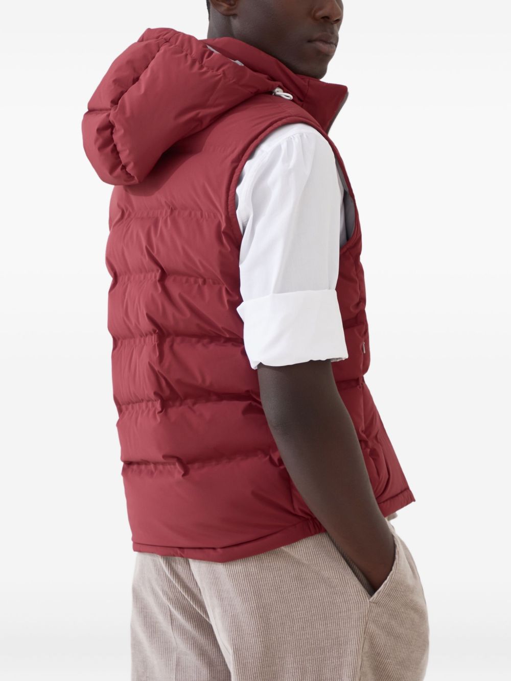 Brunello Cucinelli Bonded taffeta down vest with heat-bonded seams and detachable hood