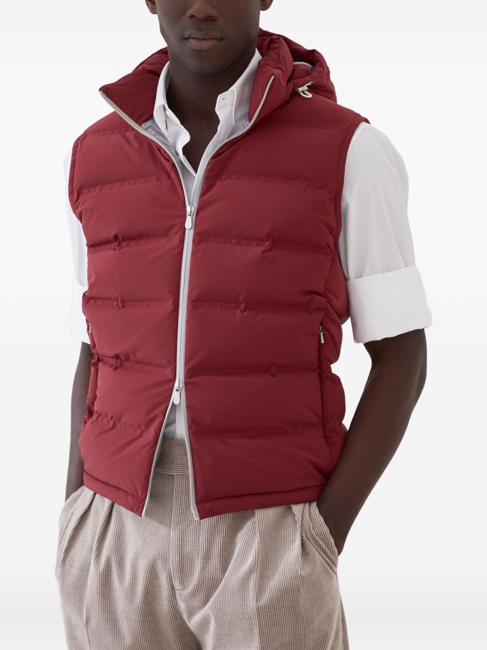 Brunello Cucinelli Bonded taffeta down vest with heat-bonded seams and detachable hood