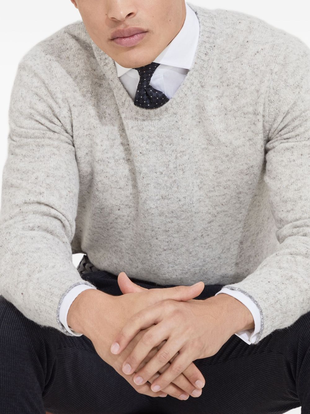 Brunello Cucinelli Flecked alpaca, wool, silk and cotton sweater