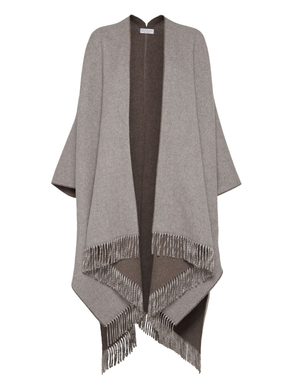 Brunello Cucinelli Herringbone-pattern fringed poncho