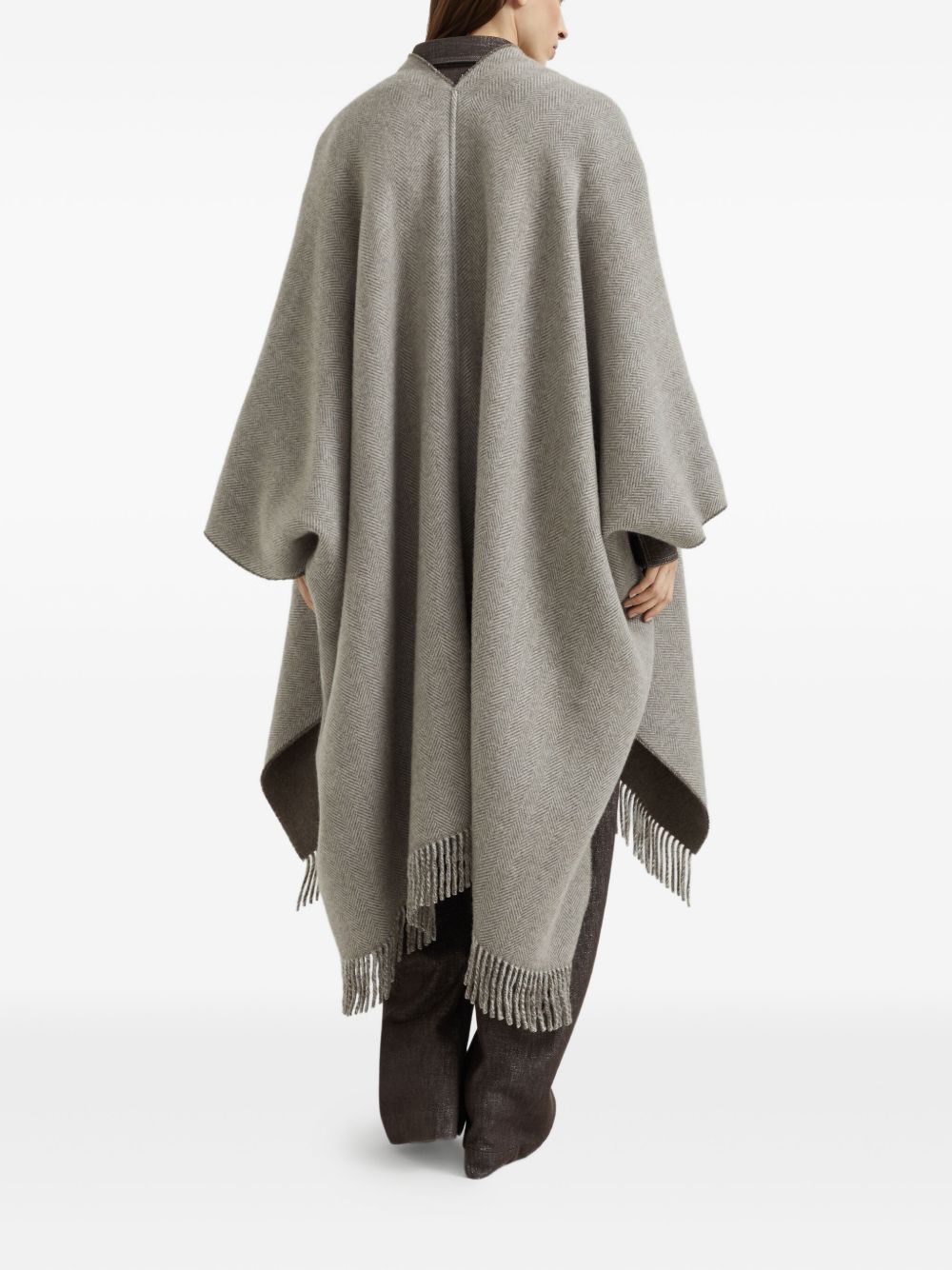 Brunello Cucinelli Herringbone-pattern fringed poncho