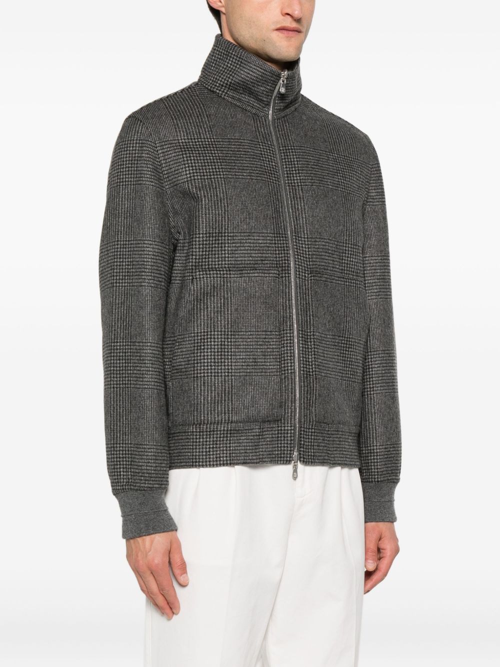 Brunello Cucinelli Check-pattern zip-up bomber jacket