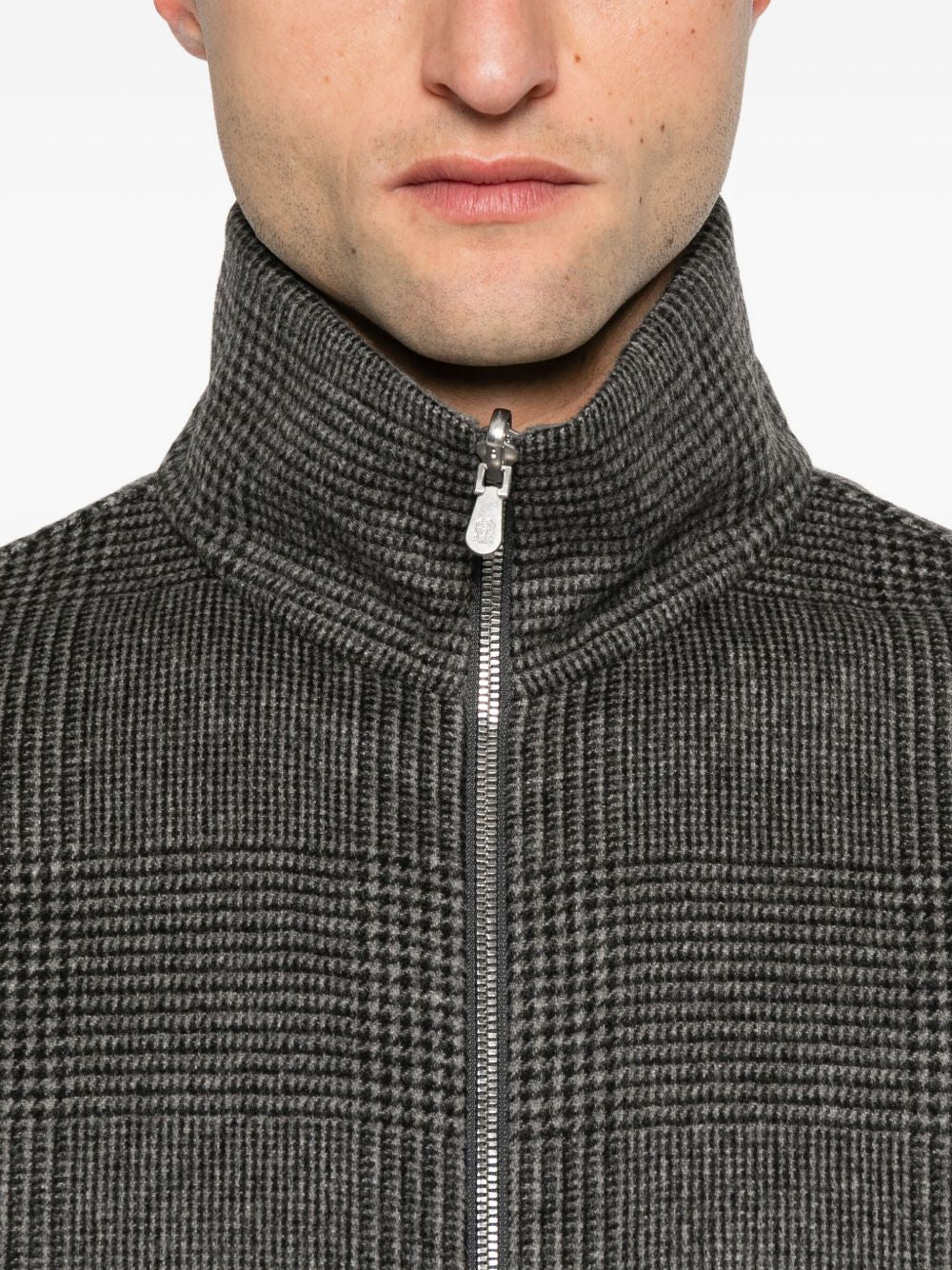 Brunello Cucinelli Check-pattern zip-up bomber jacket