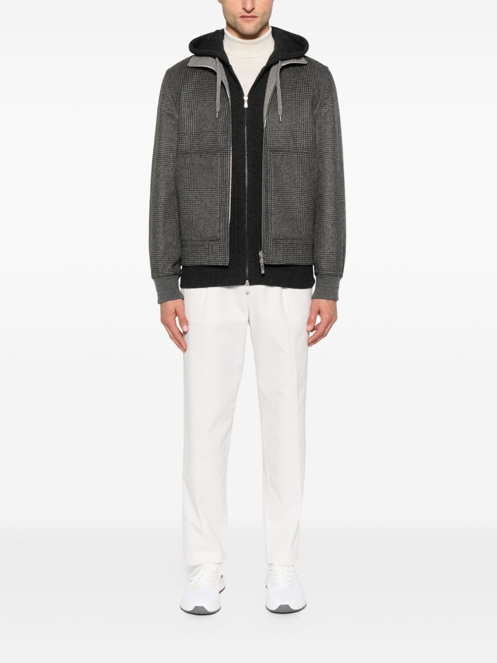 Brunello Cucinelli Check-pattern zip-up bomber jacket