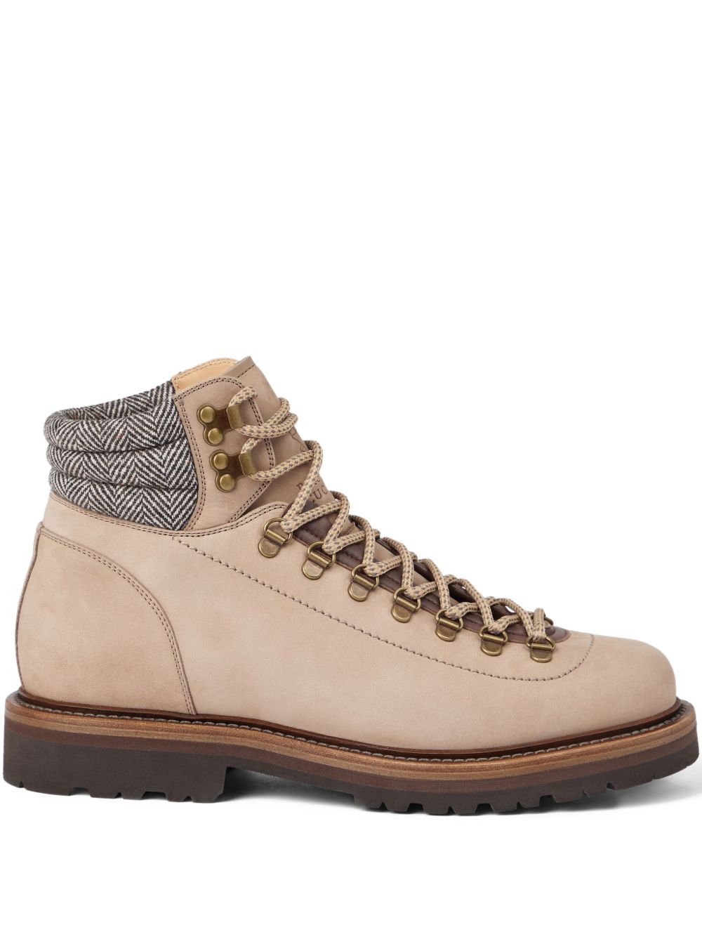 Brunello Cucinelli Nubuck mountain-style boots with wool and cashmere insert