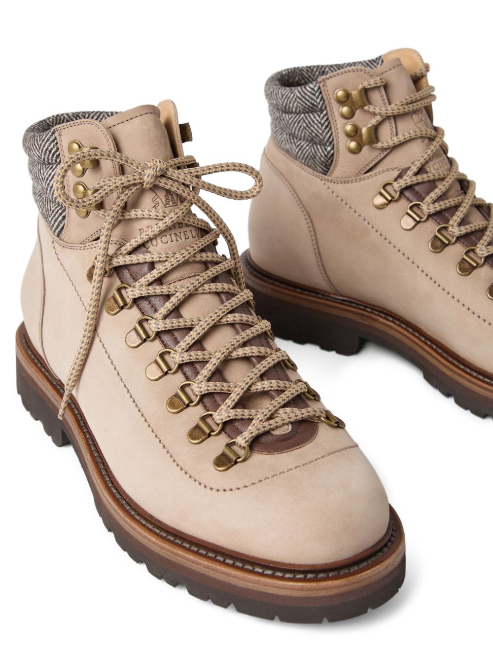 Brunello Cucinelli Nubuck mountain-style boots with wool and cashmere insert