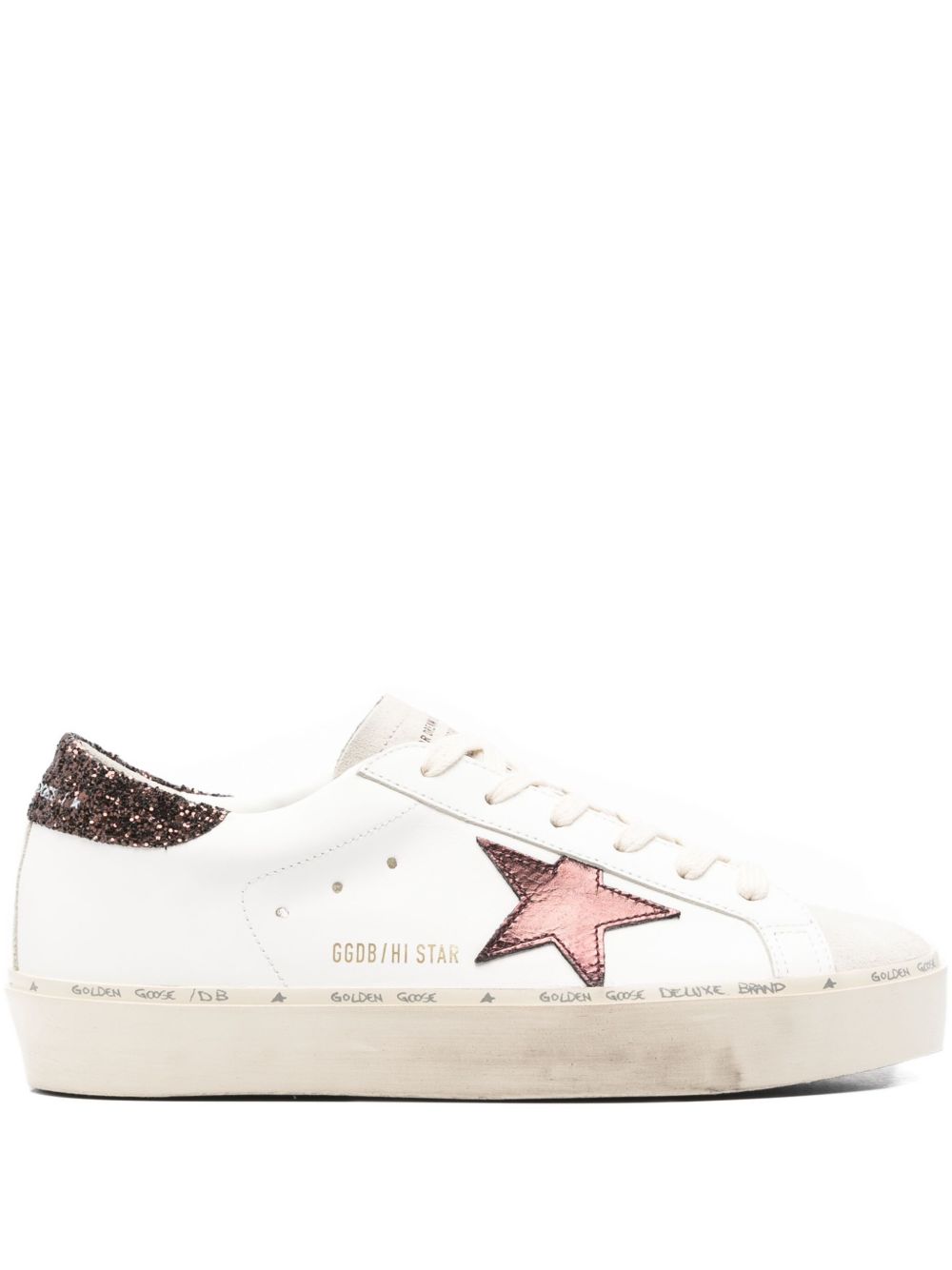Golden Goose Hi Star in white nappa with leather star and heel tab