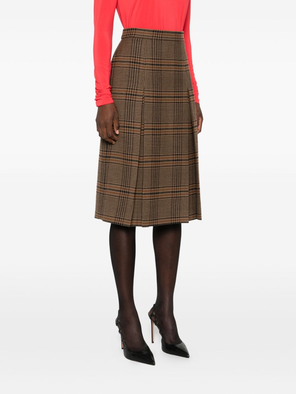 Saint Laurent Prince of Wales wool and cashmere midi skirt