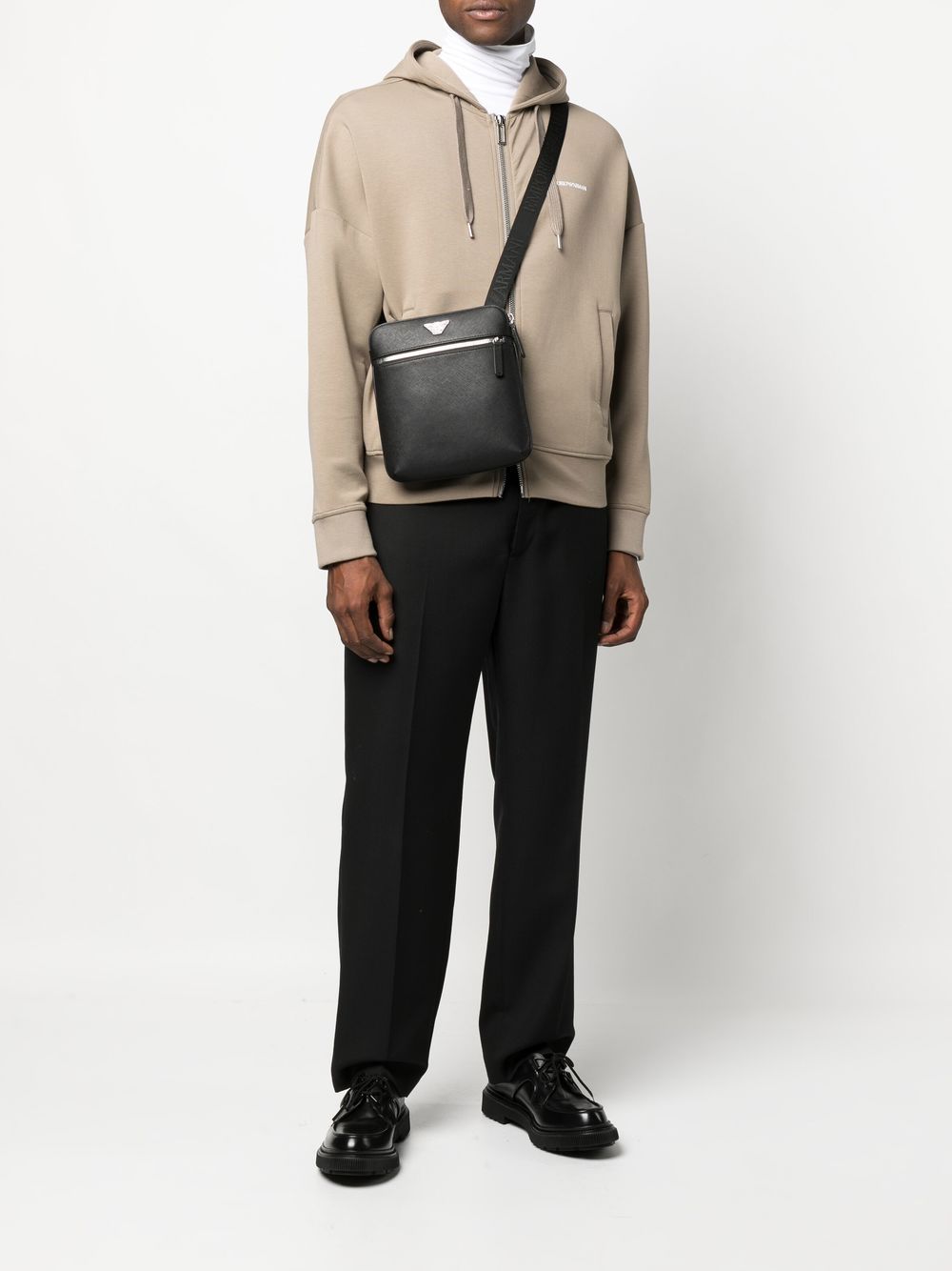 Emporio Armani Flat shoulder bag in regenerated saffiano leather with ASV eagle plaque