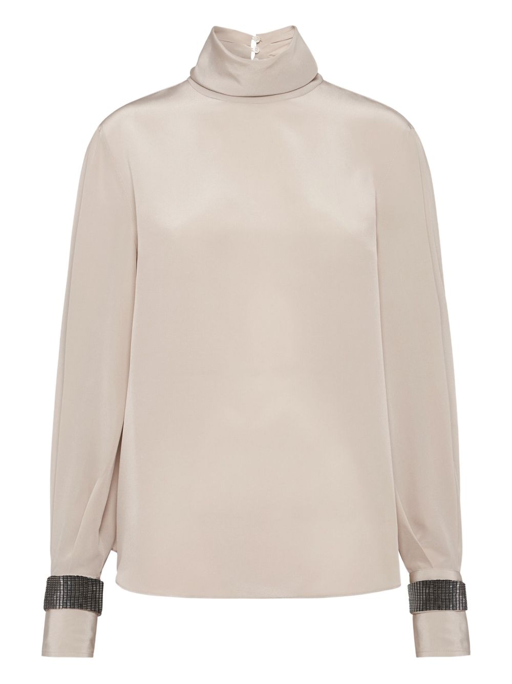Brunello Cucinelli High-neck T-shirt in silk crêpe de Chine with Precious Bracelets
