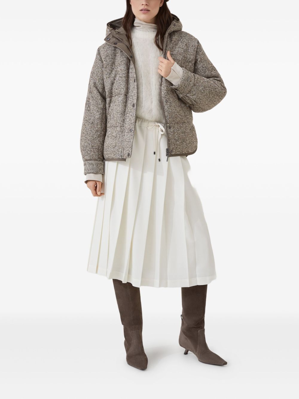 Brunello Cucinelli High-neck T-shirt in silk crêpe de Chine with Precious Bracelets