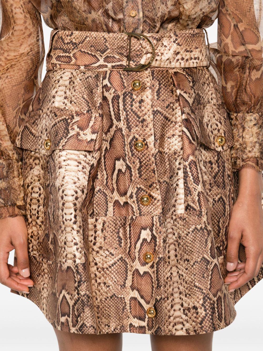 Zimmermann Snakeskin-effect belted skirt