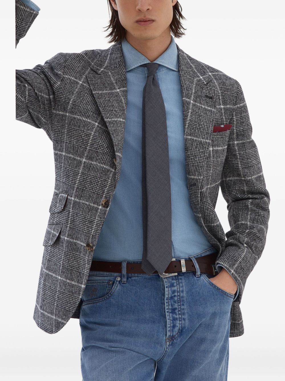 Brunello Cucinelli Alpaca and wool overcheck Prince of Wales deconstructed Cavallo blazer