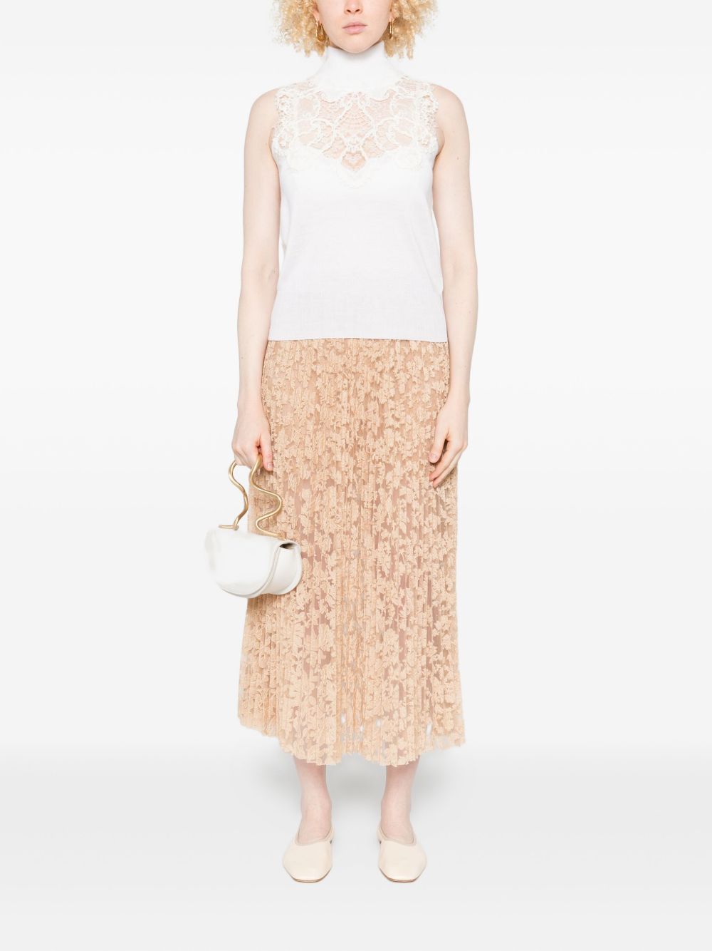 Ermanno Scervino Pleated floral-lace skirt