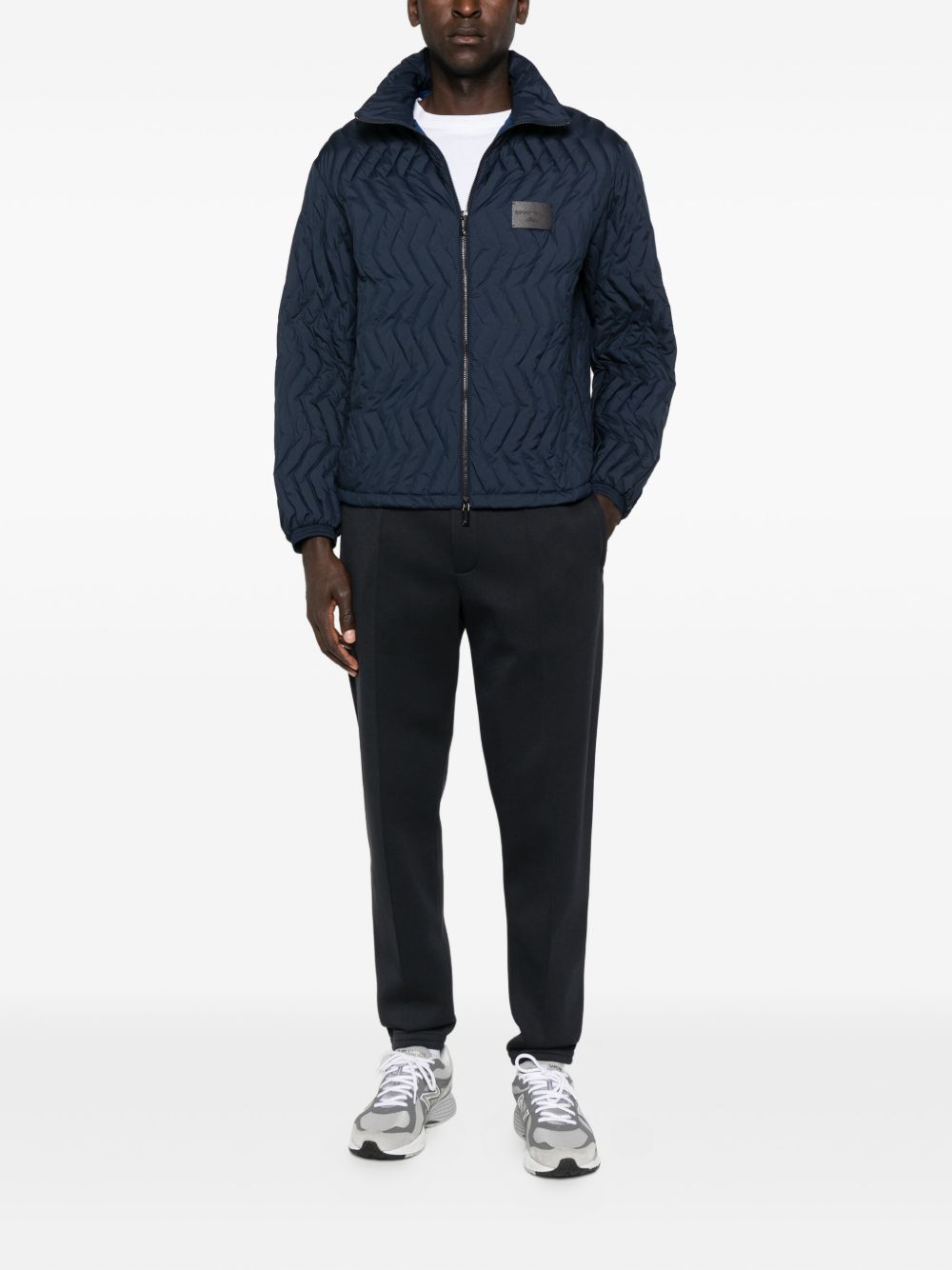 Emporio Armani Full-zip down jacket in chevron quilted ripstop nylon