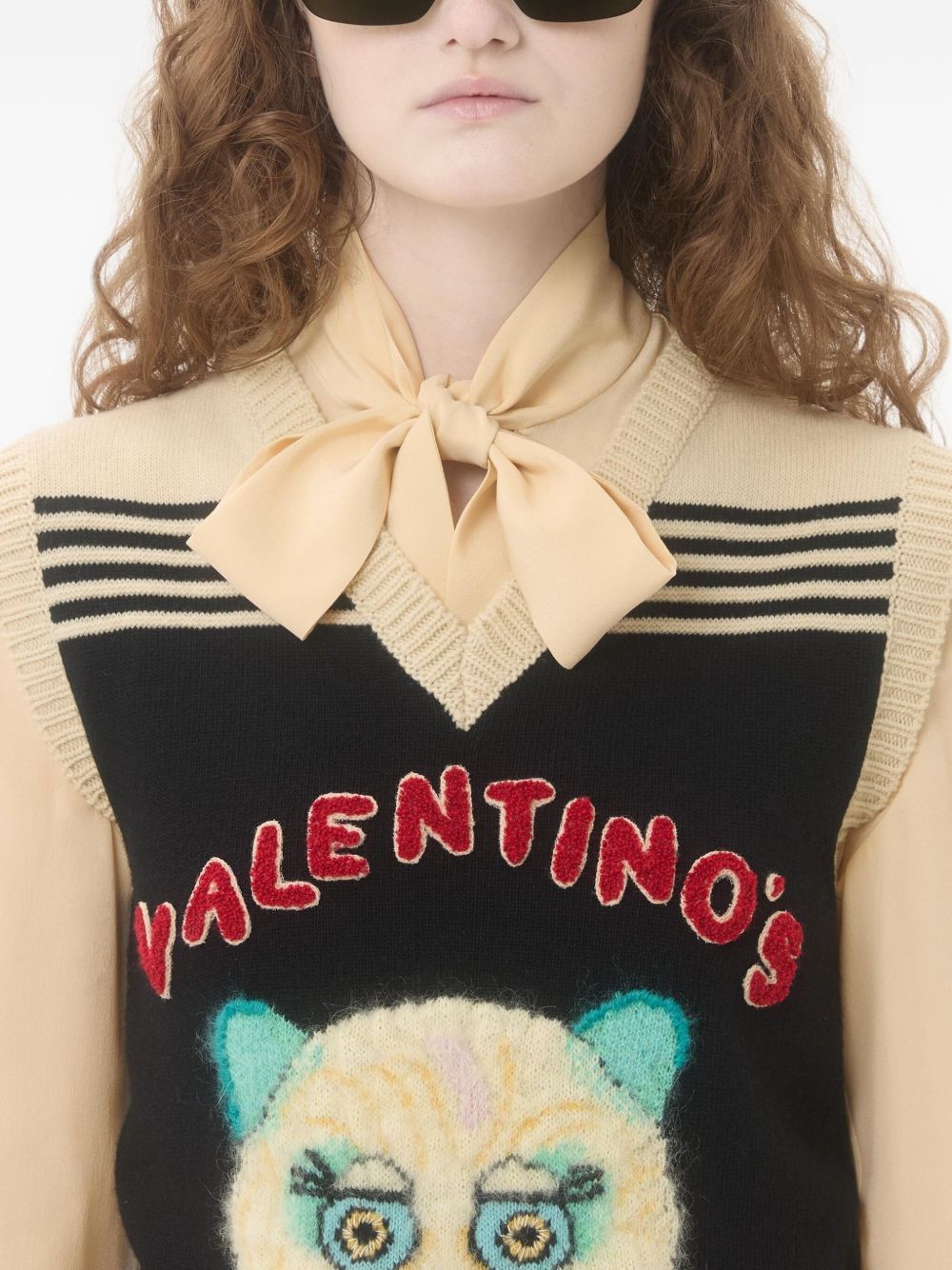 Valentino Cat-motif stripe-detail vest