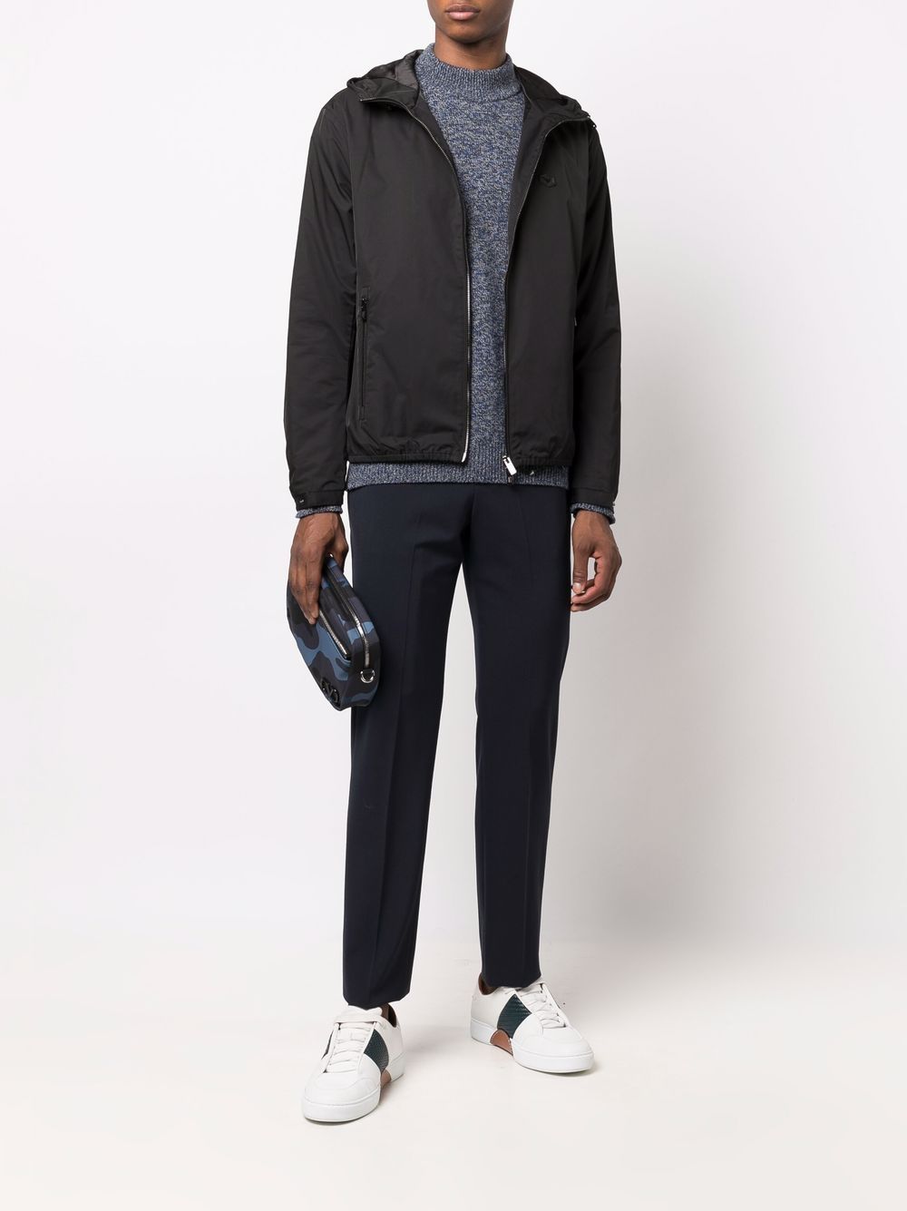 Emporio Armani Water-repellent nylon blouson with hood and logo patch