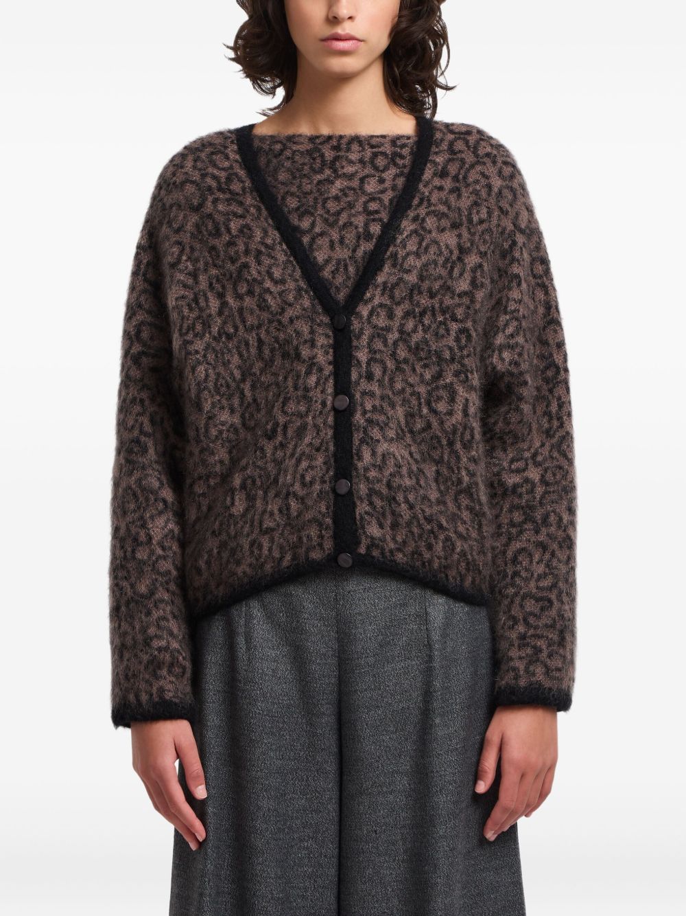 Emporio Armani V-neck cardigan in mohair wool blend with all-over jacquard pattern