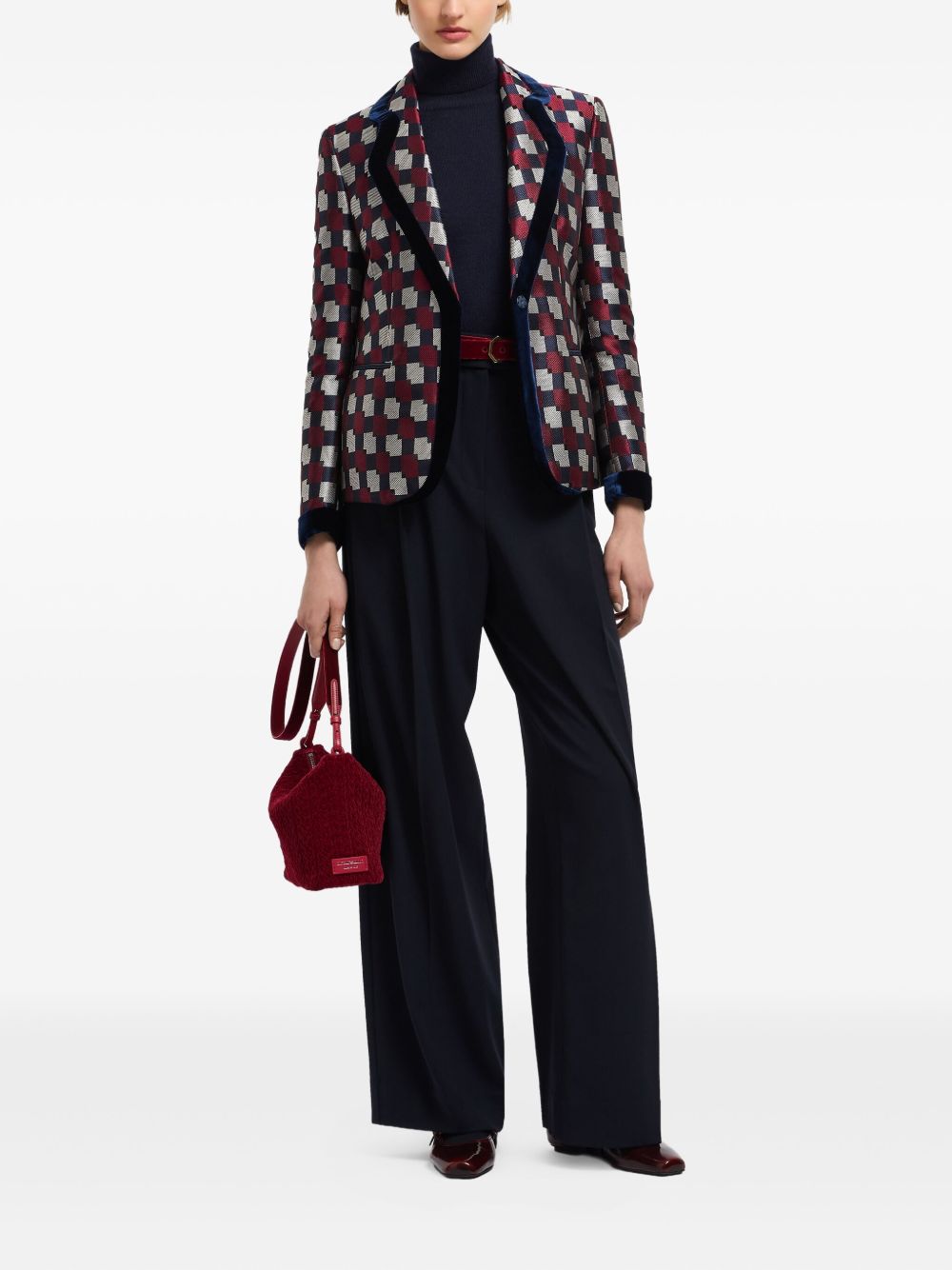Emporio Armani Geometric jacquard blazer with velvet details