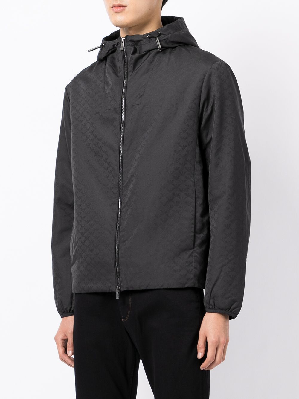 Emporio Armani Hooded jacket with zip in nylon jacquard eagle all over