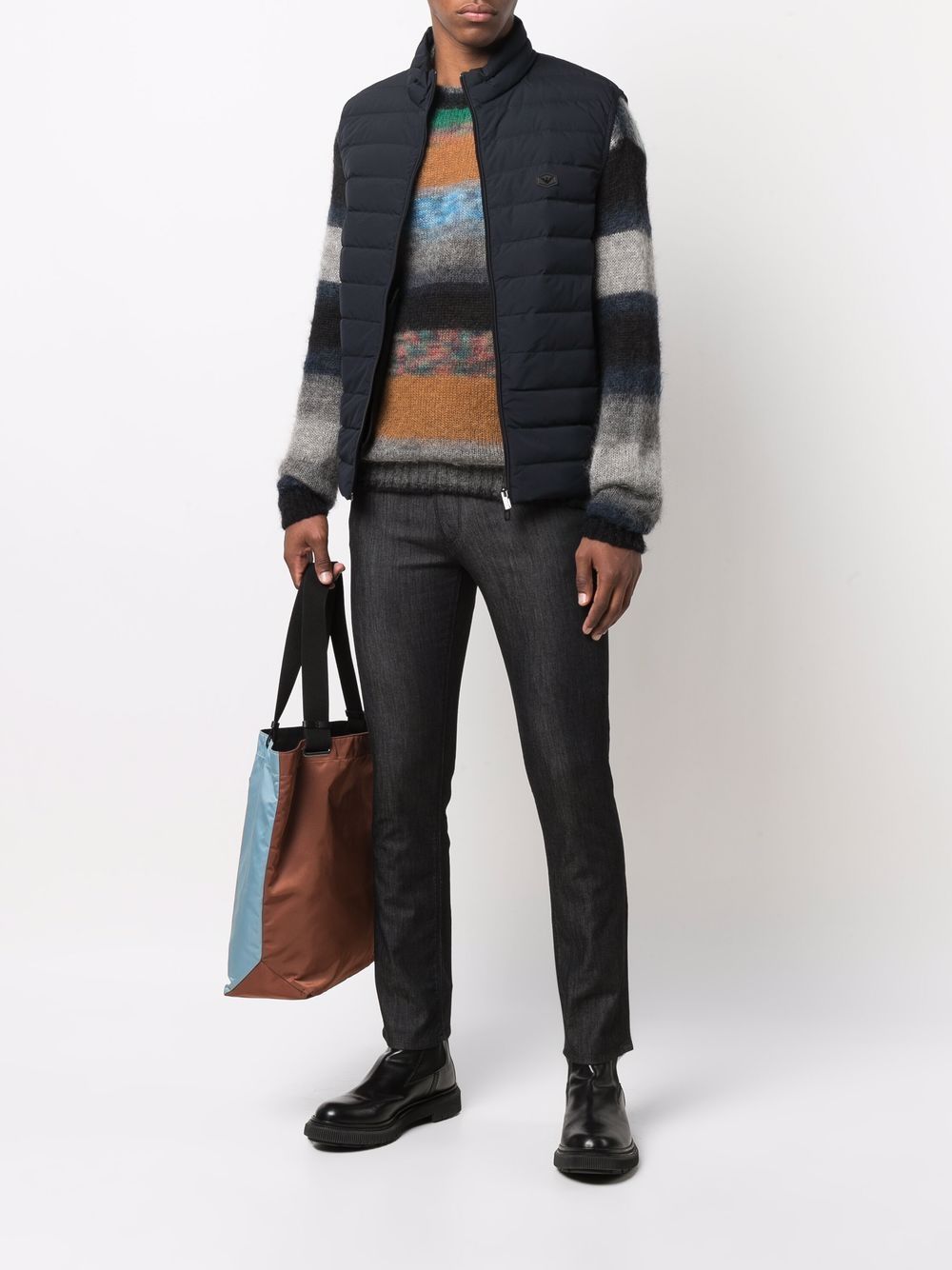 Emporio Armani Full-zip, sleeveless quilted nylon down jacket with eagle logo patch