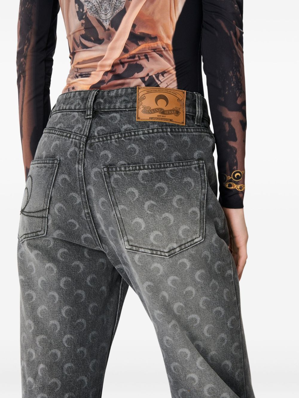 Marine Serre Moon Laser Grey Wash Denim Straight Jeans