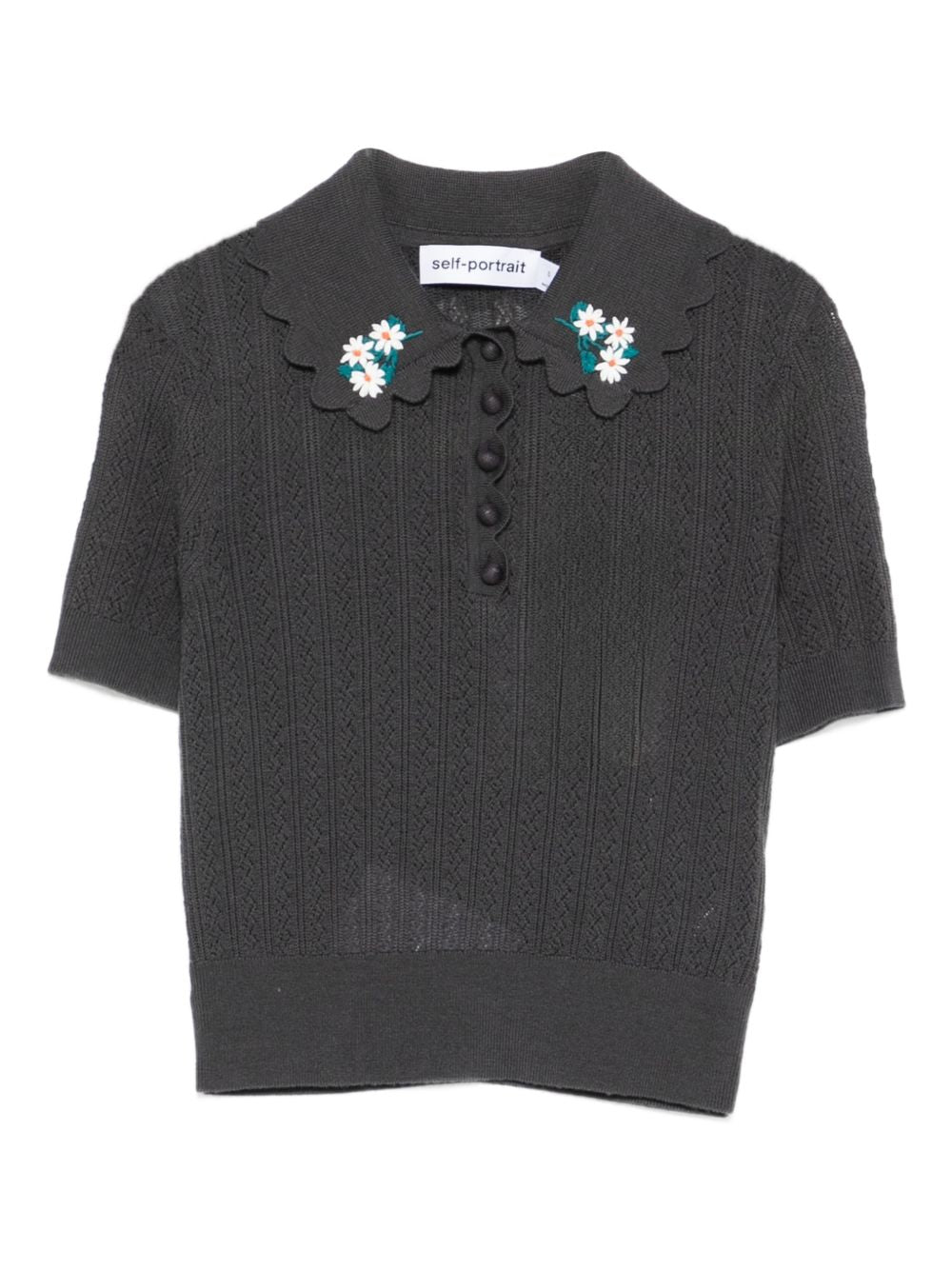 Self-Portrait Wool embroidered polo shirt