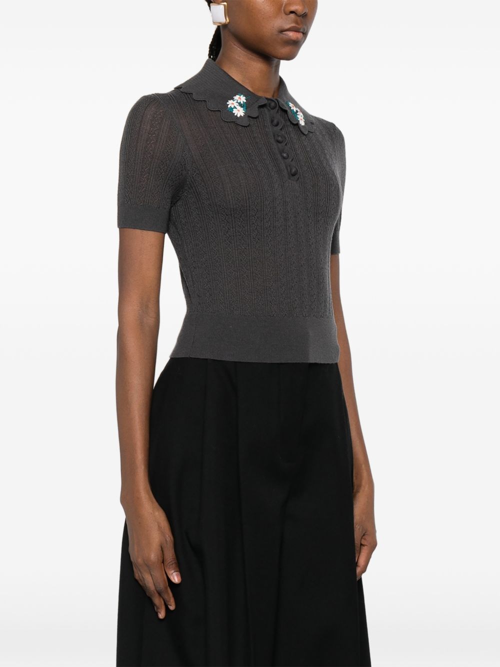 Self-Portrait Wool embroidered polo shirt