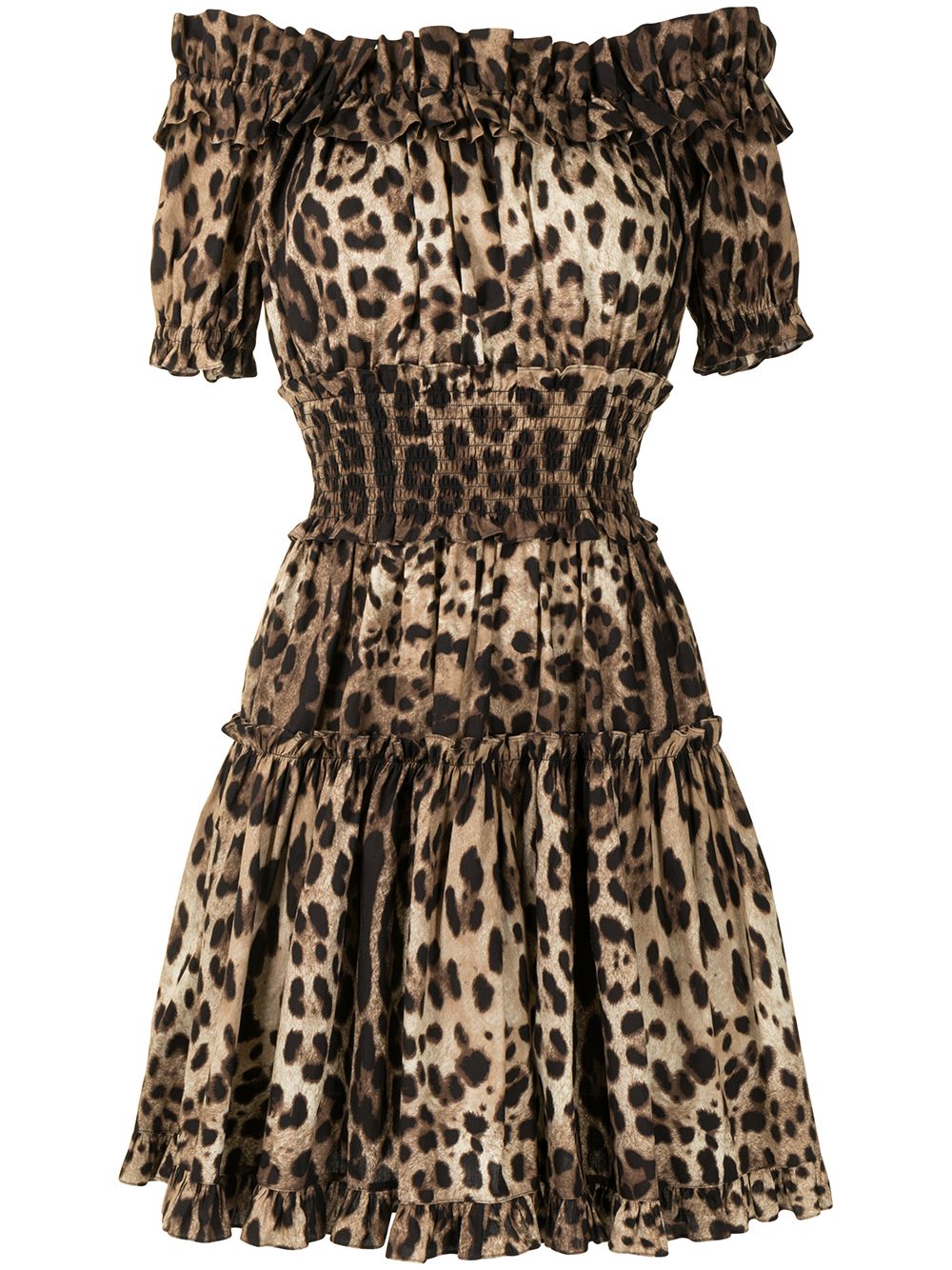 Dolce & Gabbana-leopard-print short dress in brown cotton poplin