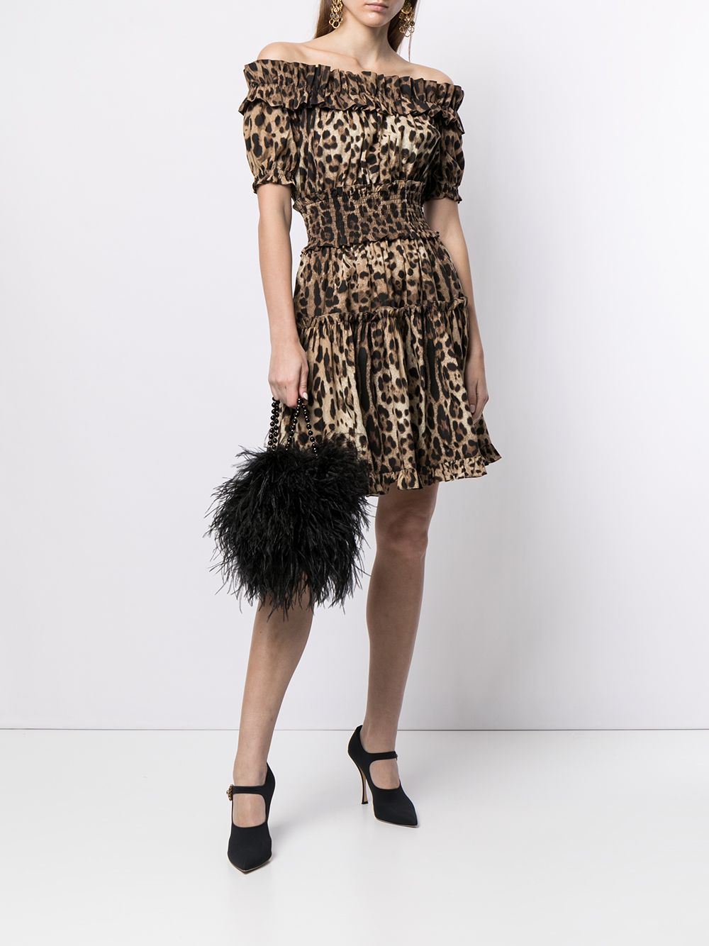 Dolce & Gabbana-leopard-print short dress in brown cotton poplin
