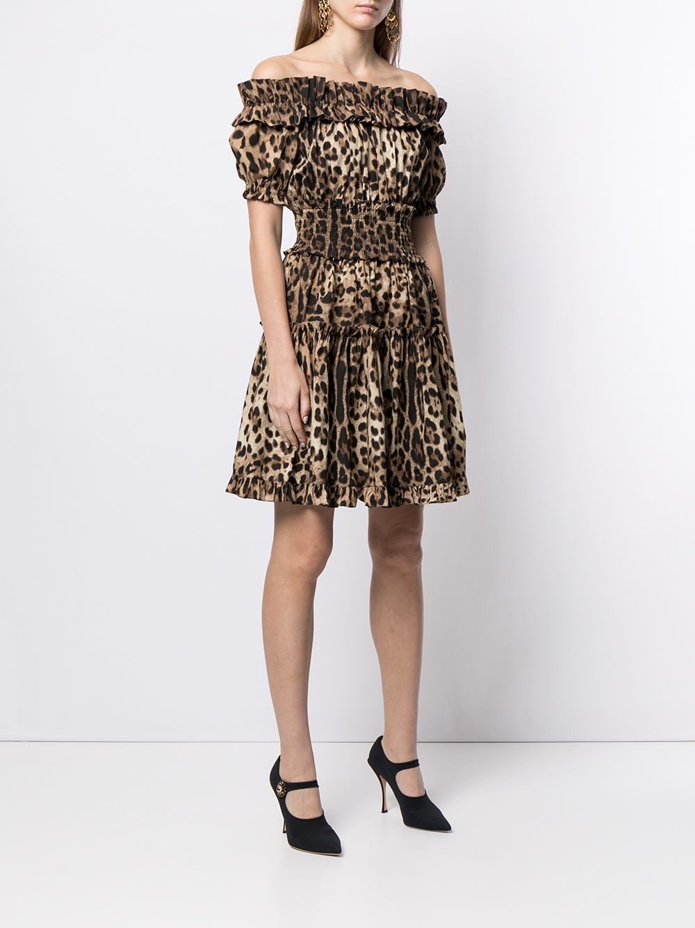 Dolce & Gabbana-leopard-print short dress in brown cotton poplin