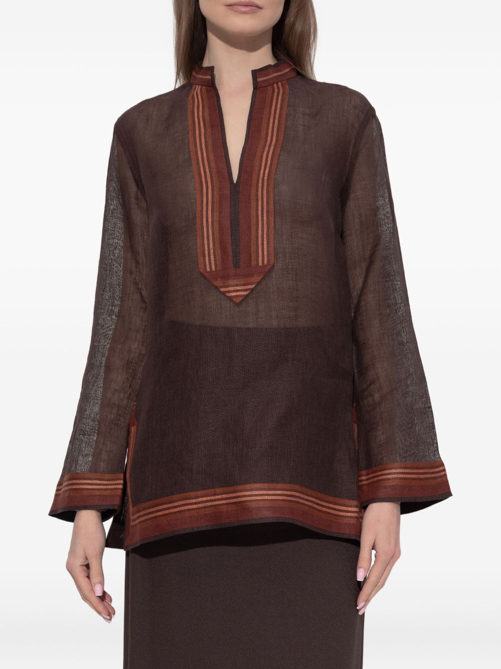 Tory Burch V-neck long sleeves Linen striped tunic