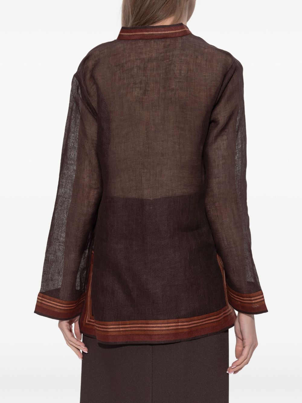 Tory Burch V-neck long sleeves Linen striped tunic