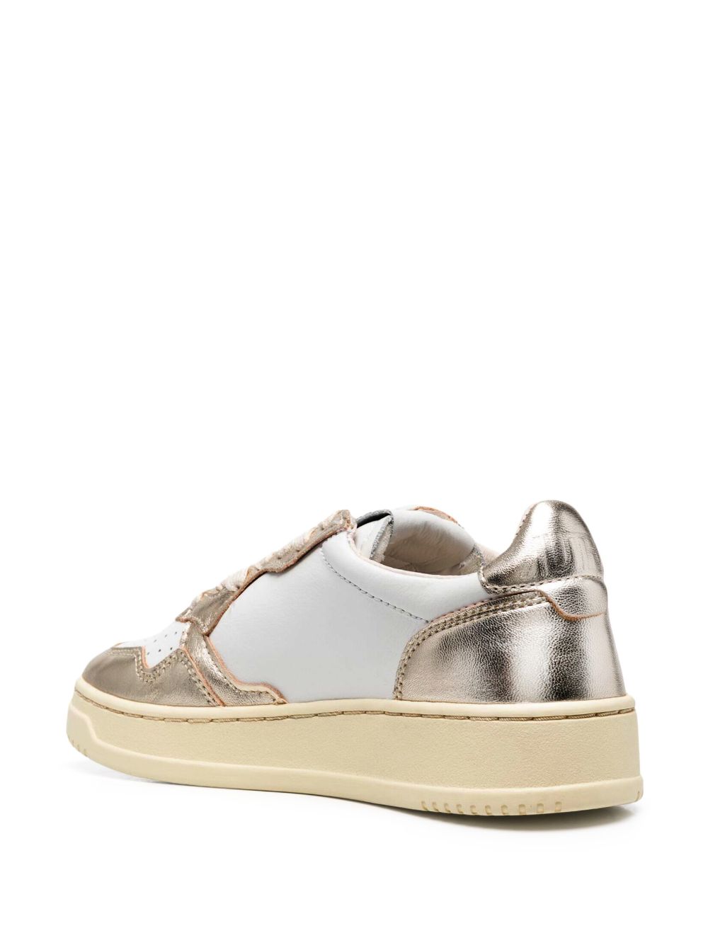 Autry MEDALIST LOW BICOLOR SNEAKERS IN WHITE AND PLATINUM METALLIC LEATHER