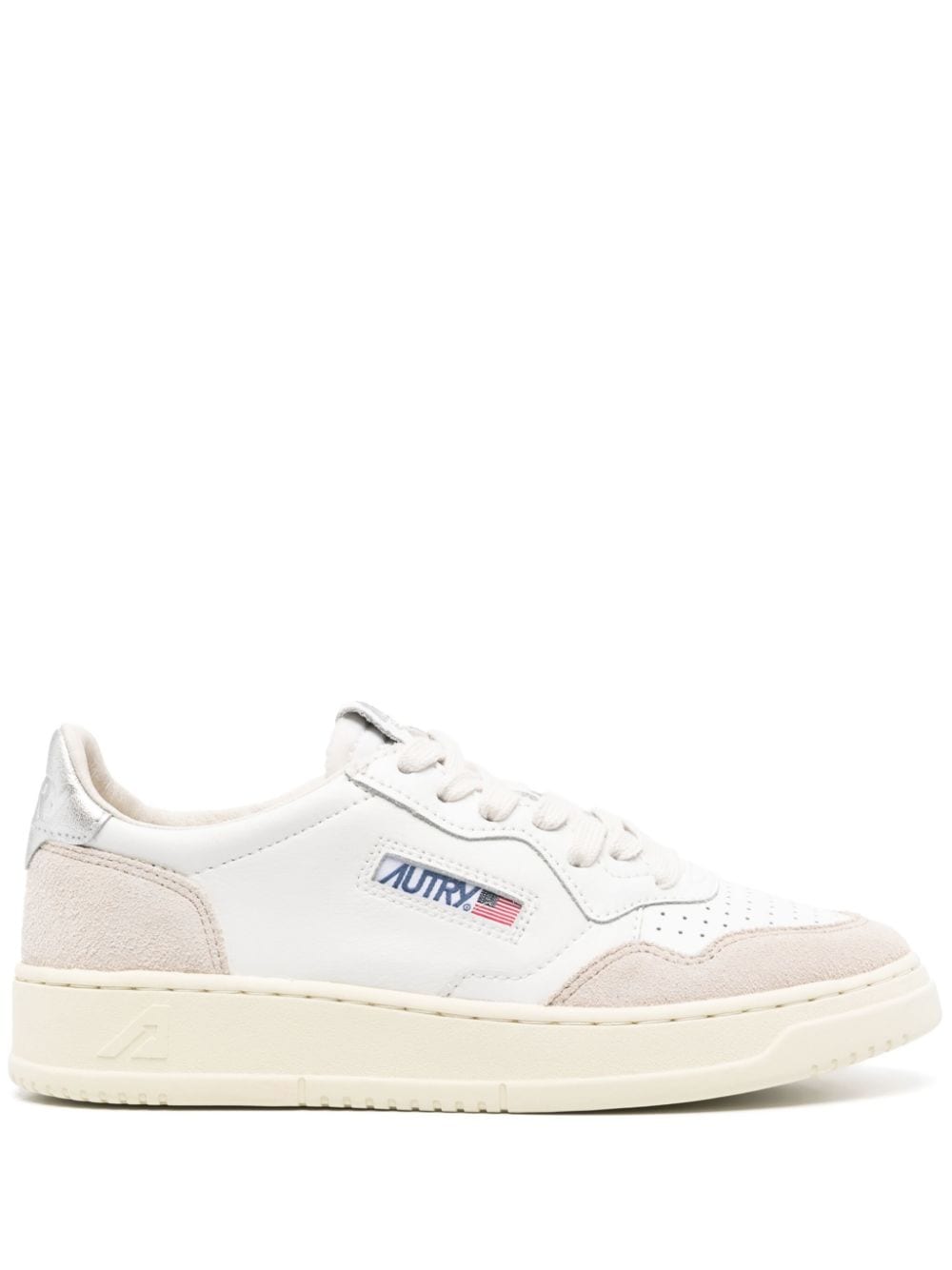 Autry MEDALIST LOW SNEAKERS IN WHITE AND SILVER LEATHER AND SUEDE