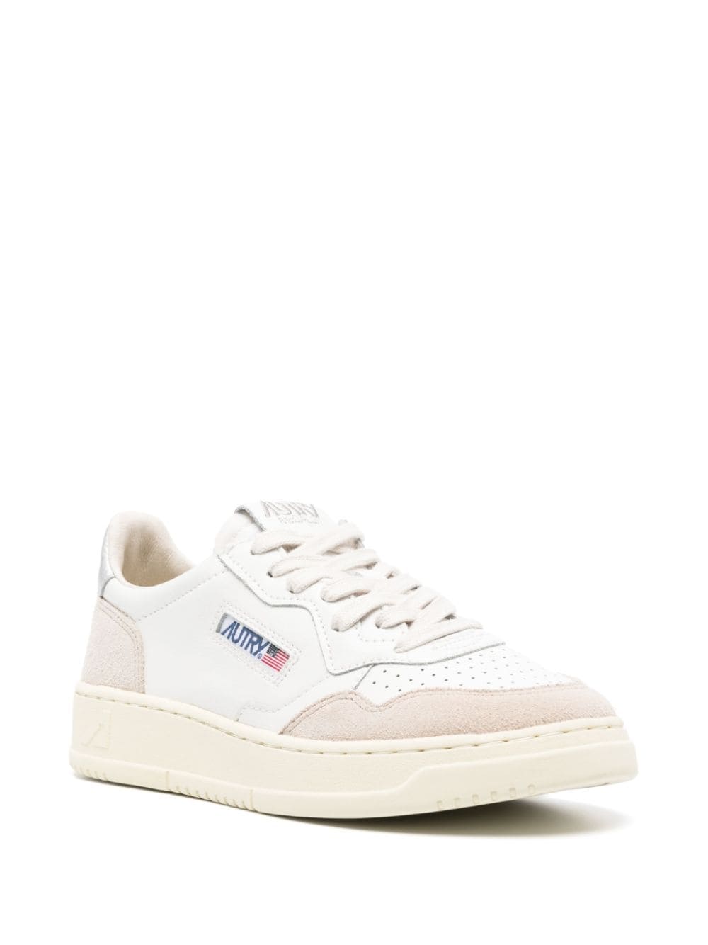 Autry MEDALIST LOW SNEAKERS IN WHITE AND SILVER LEATHER AND SUEDE