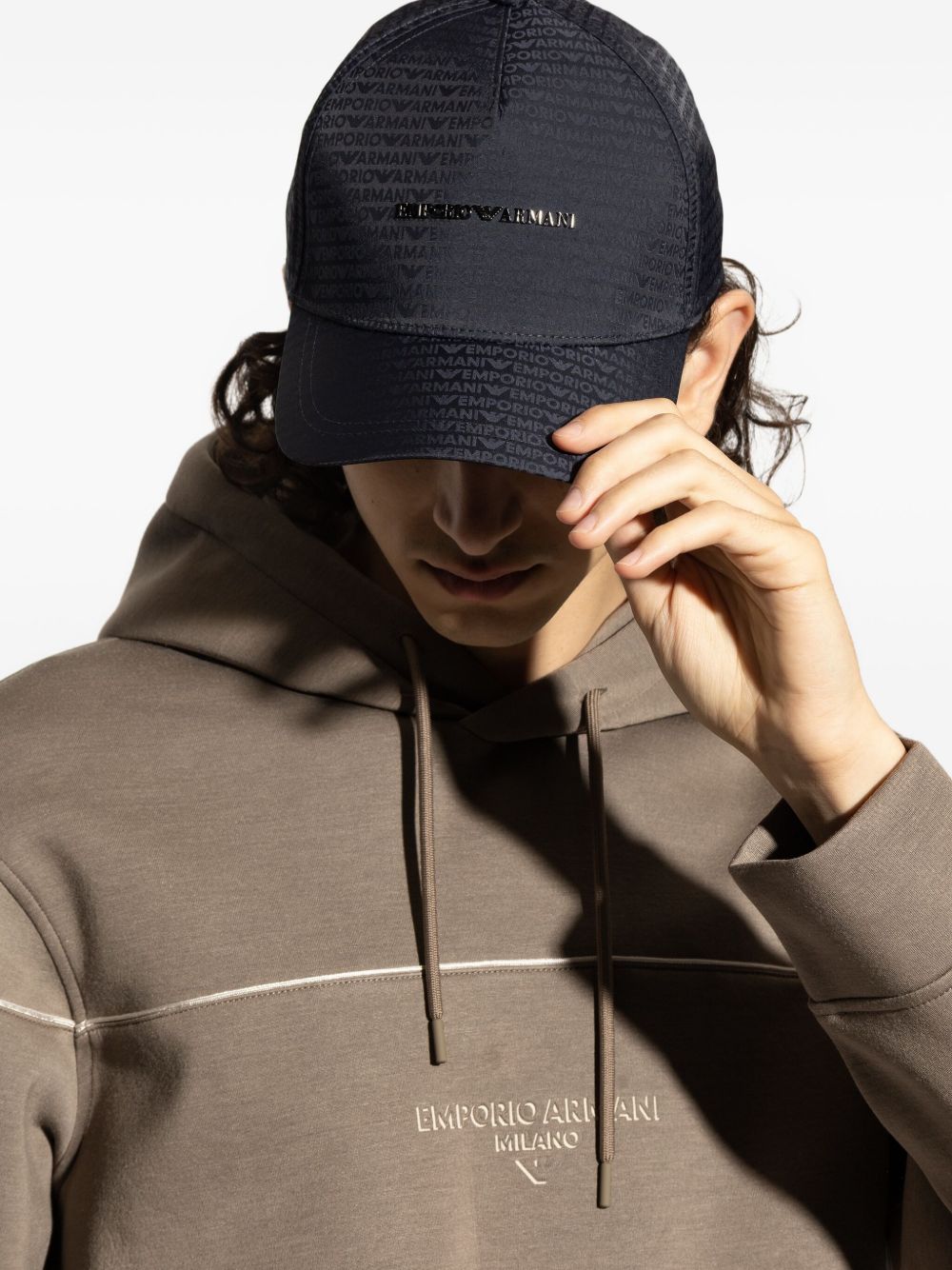 Emporio Armani Baseball Hat In Jacquard Nylon With All-Over Lettering Logo
