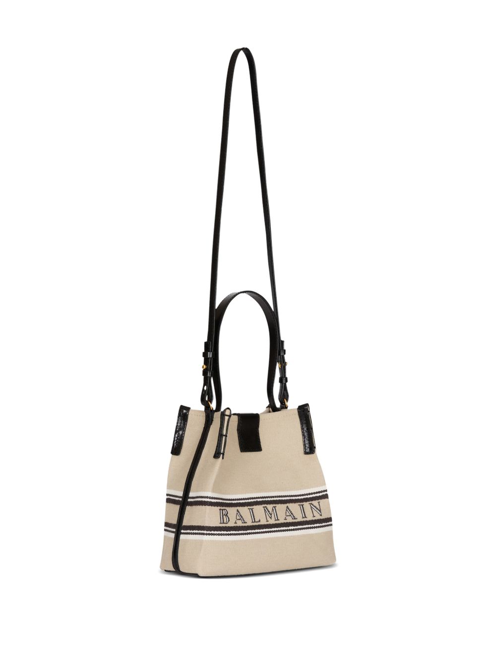 Balmain Release Bucket Bag In Canvas And Calfskin