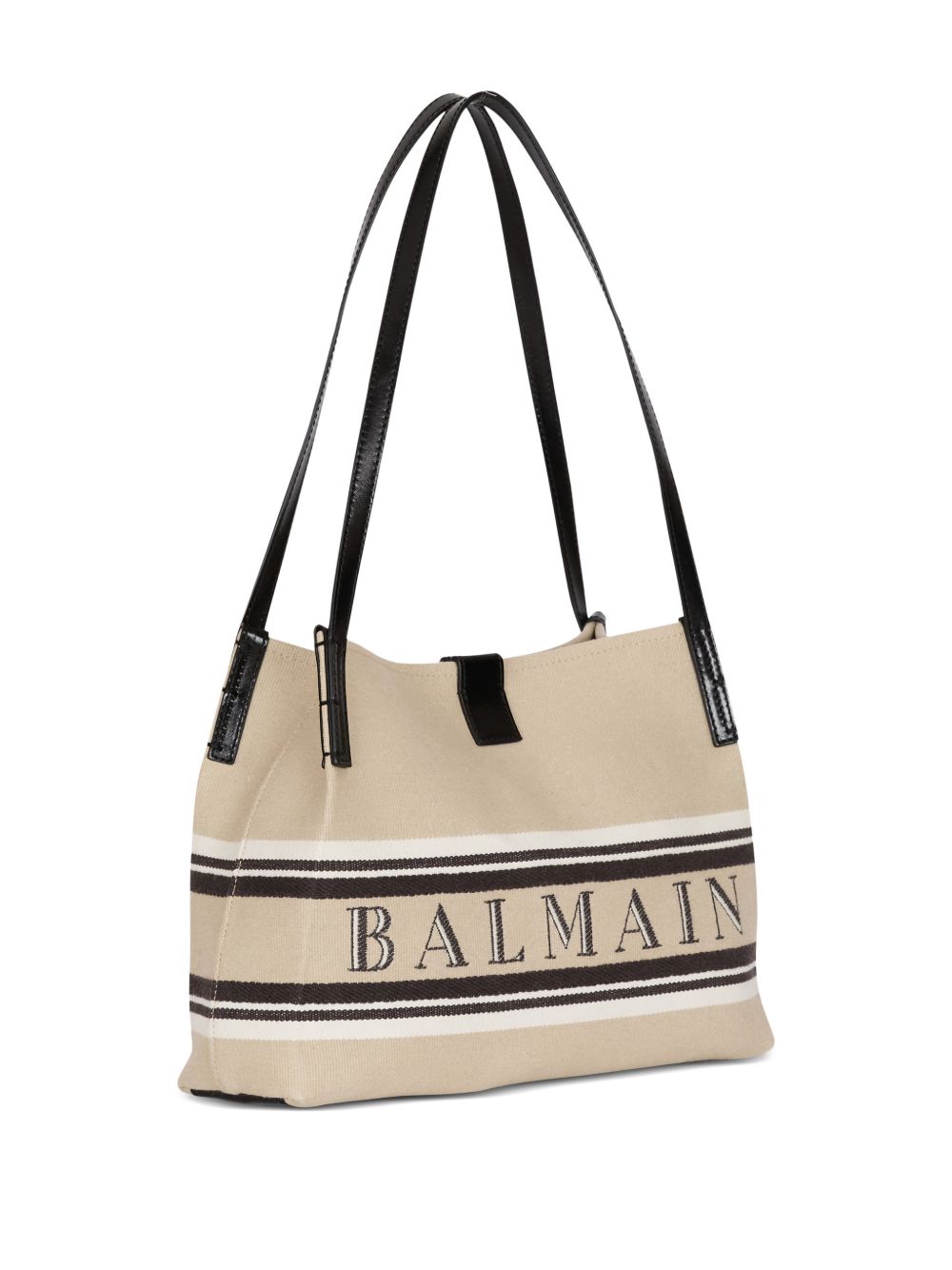 Balmain Medium Release Shopper Bag In Canvas And Calfskin