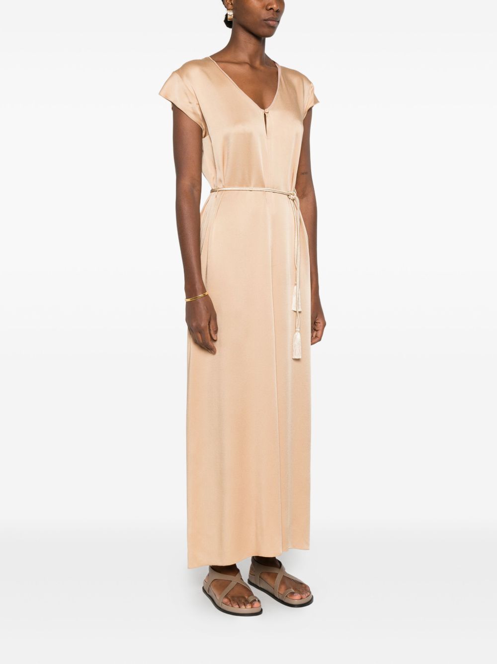 Forte Forte V-neck tie tassel detail short sleeves Midi dress