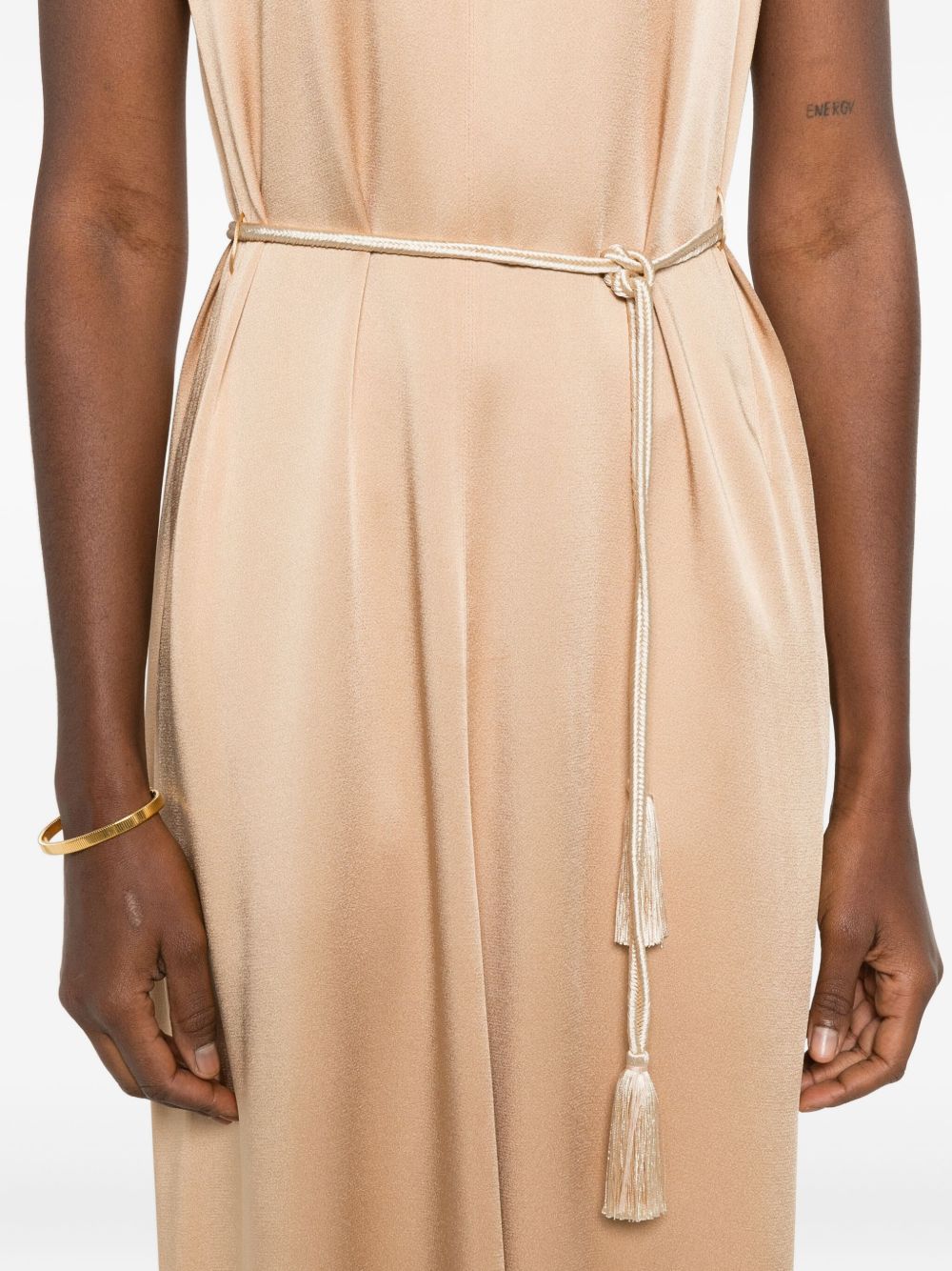 Forte Forte V-neck tie tassel detail short sleeves Midi dress