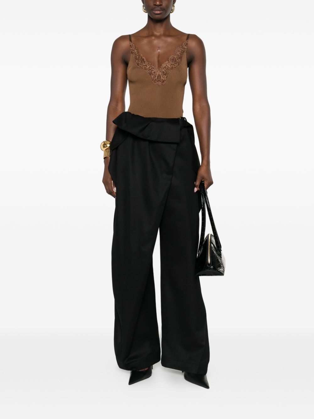 Saint Laurent V-neck spaghetti straps adjustable straps Lace silk top