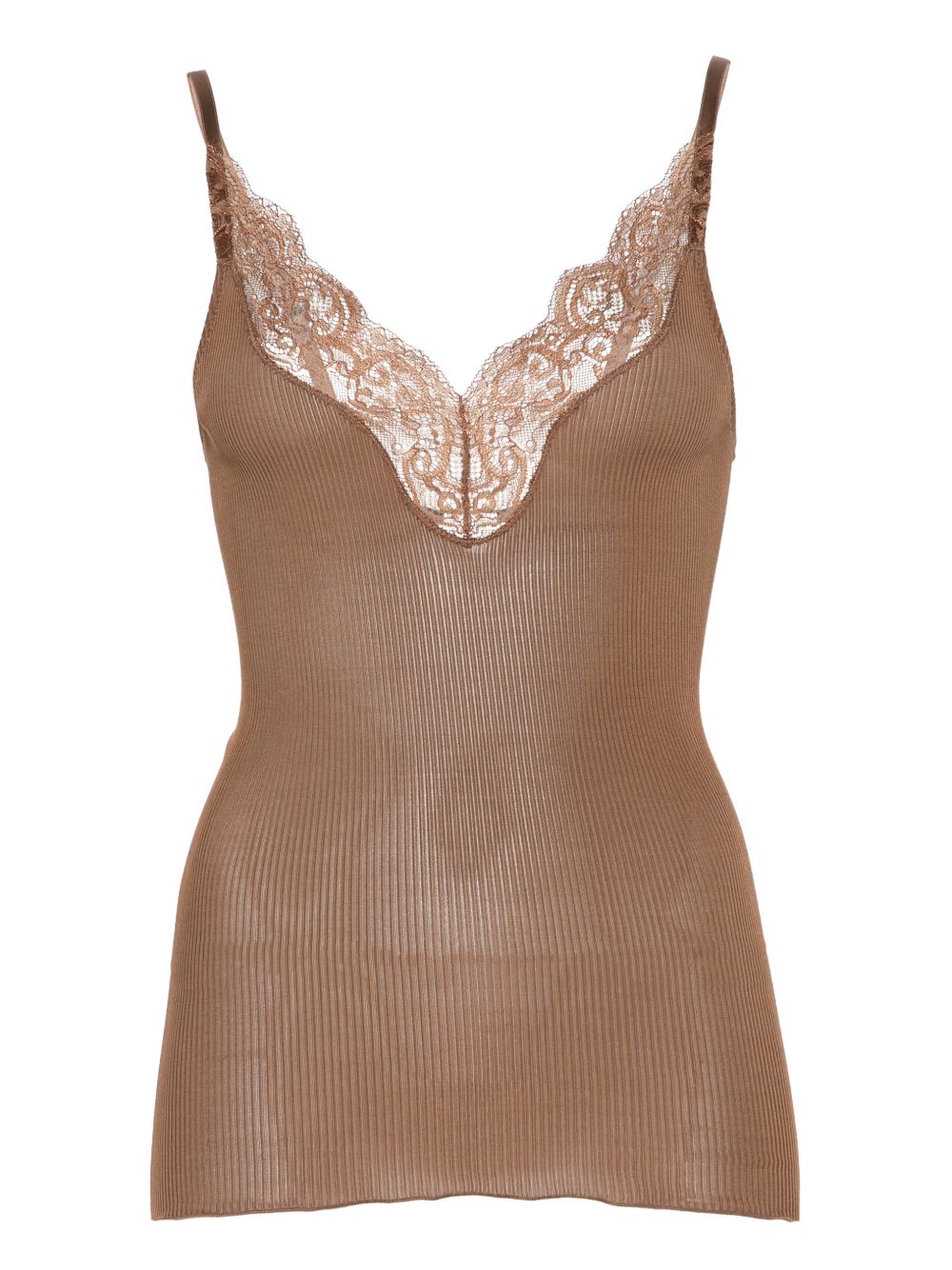 Saint Laurent V-neck spaghetti straps adjustable straps Lace silk top